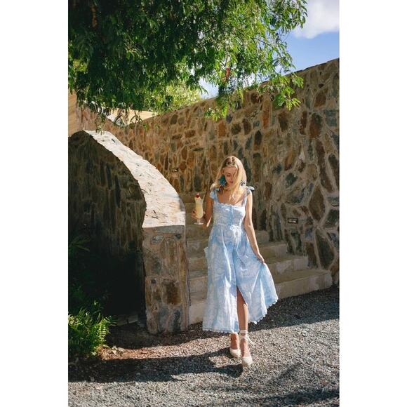 Tuckernuck Juliet Dunn Tie Shoulder Palladio Print Midi Dress - Picture 4 of 11